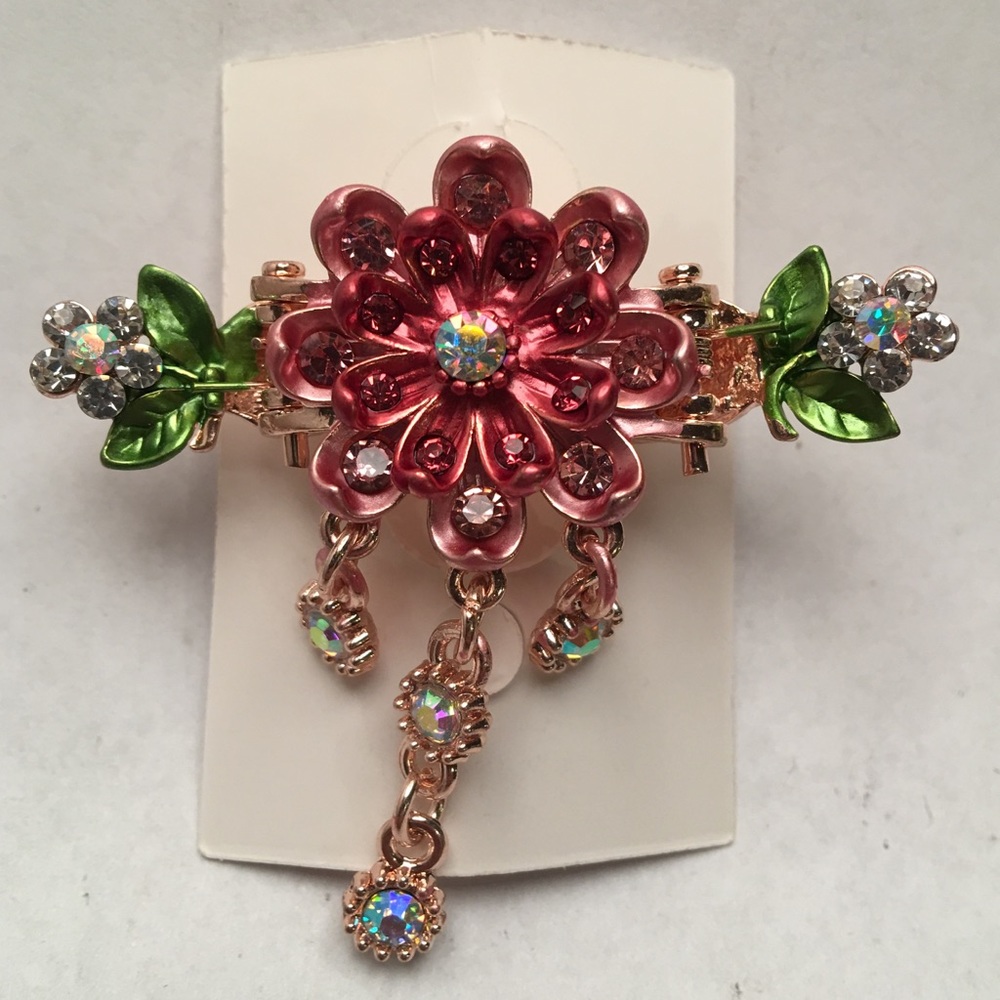 Pink Painted Flower Hair Clip